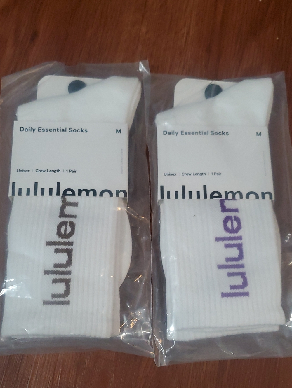 lululemon athletica Daily Essential Crew Socks – White with Brown or Purple Logo
